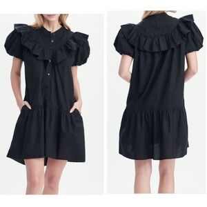 LOVE THE LABEL Tatiana Ruffle-Yoke Puff-Sleeve Button Down Mini Dress Size small